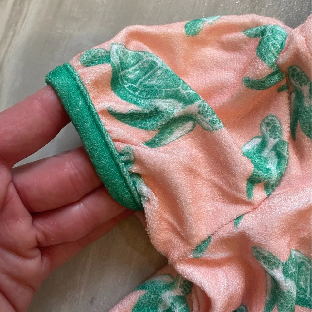 NWOT Sugar Bee Terry Cloth Sea Turtle Ruffled Zip-Up Hooded Swimsuit Cover-up 3M